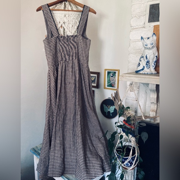 Reformation Tagliatelle 100% Linen sleeveless Dress Tartine brown check size 8 - Picture 6 of 9